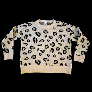 Anne Klein Animal Print Sz L Boxy Knit Pullover Cozy Modern Neutral Luxe Sweater